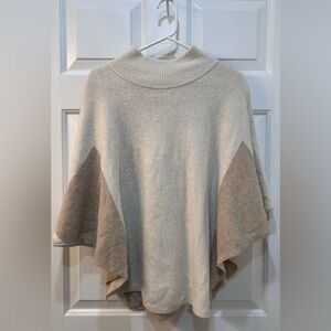 Note di Anita Women One Size Poncho Sweater Wool Cashmere Blend Tan Turtle Neck